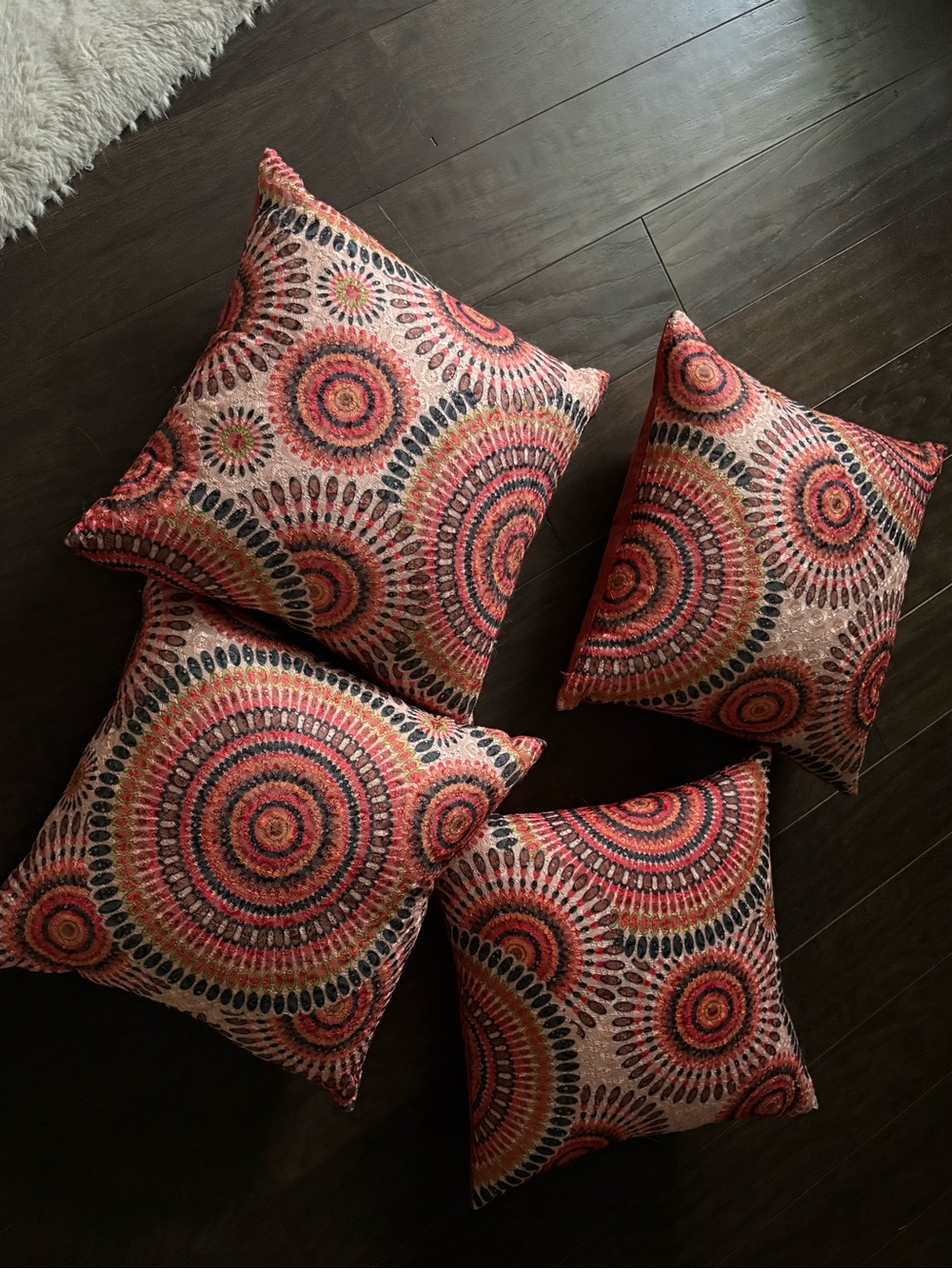 Set of 4 Decorative Mandala Pattern Throw Pillows - Red/Orange Multi